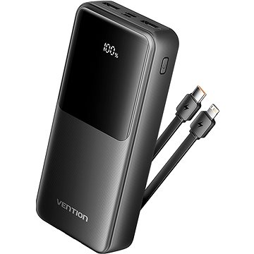 Vention 20 000mAh Power Bank with Integrated USB-C and Lightning Cables 22.5 W Black LED Display Typ