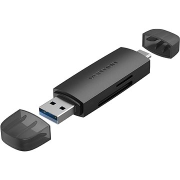 Vention 2-in-1 USB 3.0 A+C Card Reader(SD+TF) Black Dual Drive Letter