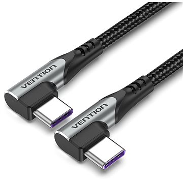 Vention Type-C (USB-C) 2.0 to USB-C Dual Right Angle 2 M Gray Aluminum Alloy Type - Dátový kábel