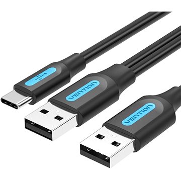 Vention USB 2.0 to USB-C Cable with USB Power Supply 1M Black PVC Type - Dátový kábel