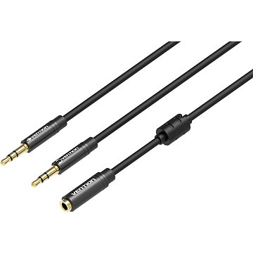 Vention 2x 3.5mm (M) to 4-Pole 3.5mm (F) Stereo Splitter Cable 0.3m Black Metal Type - Redukcia