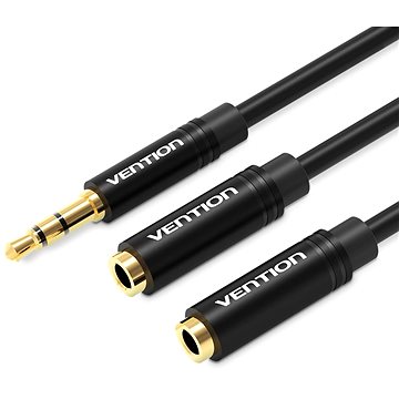 Vention 3,5 mm Male to 2× 3,5 mm Female Stereo Splitter Cable 0,3 m Black Metal Type