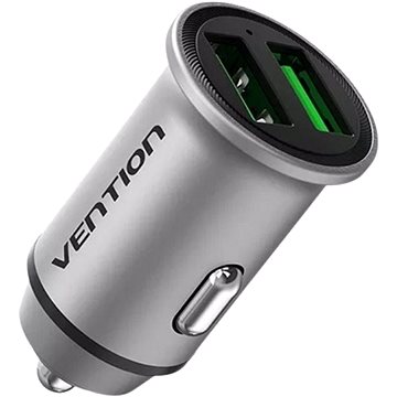 Vention Two-Port USB A+A(18/18) Car Charger Gray Mini Style Aluminium Alloy Type