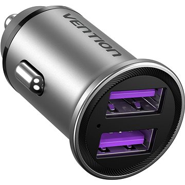 Vention Two-Port USB A+A (30 W/30 W) Car Charger Gray Mini Style Aluminium Alloy Type