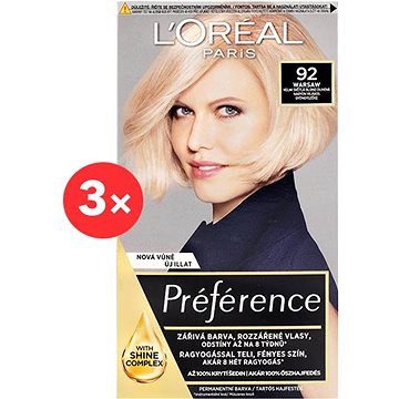 ĽORÉAL PARIS Préférence 92 Light Blonde Iridescent 3 × - Hair Dye 