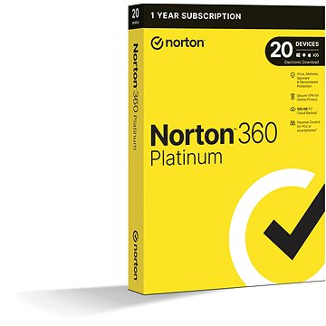 Norton 360 Platinum 100 GB, VPN, 1 používateľ, 20 zariadení, 12 mesiacov (elektronická licencia)