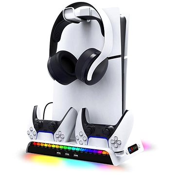 iPega P5S006 Multifunkčný Nabíjací RGB Stojan s Chladením pre PS5 Slim White