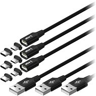 Dátový kábel AlzaPower MagCore 2 in 1 USB-C + Micro USB, 3 A, Multipack 3 ks, 1 m čierny
