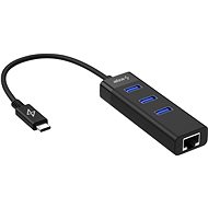 AlzaPower Core USB-C (M) na 3× USB-A (F) s LAN čierna