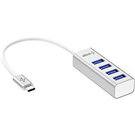 USB hub AlzaPower AluCore USB-C (M) na 4× USB-A (F) strieborná