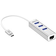 USB hub AlzaPower AluCore USB-C (M) na 3× USB-A (F) s LAN strieborná