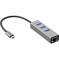 USB hub AlzaPower AluCore USB-C (M) na 3× USB-A (F) s LAN vesmírno-sivá