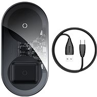 Baseus Simple 2 in 1 Qi Wireless Charger 18 W Max For iPhone + AirPods Transparent Black - Bezdrôtová nabíjačka