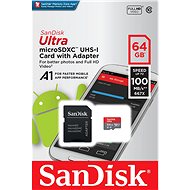 SanDisk microSDXC 64 GB Ultra Android A1 Class 10 UHS-I + SD adaptér