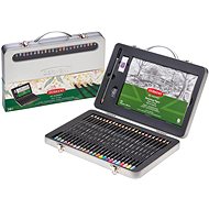 DERWENT Academy Carry Tin Box, kovový kufrík, výtvarná sada pasteliek a ceruzky, 25 ks - Pastelky