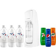 SodaStream Jet Pastel white + náhradná fľaša SodaStream + príchuť PEPSI + príchuť 7UP + príchuť MIRI - Sada