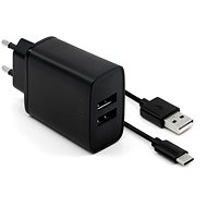 Nabíjačka do siete FIXED Smart Rapid Charge 15 W s 2× USB výstupom a USB/USB-C káblom 1 m čierna - Nabíječka do sítě