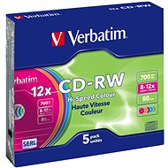 Médium Verbatim CD-RW 8x COLOURS 5 ks v SLIM škatuľke