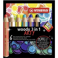Stabilo Farebné ceruzky „Woody ARTY 3 in 1“, 6 rôznych farieb, okrúhle, hrubé, STABILO