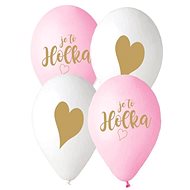 Balónek s českým potiskem je to holka! - růžová a bílá - 30 cm - 5 ks - Balonky