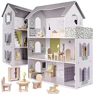 Domček pre bábiky Drevený domček pre bábiky + nábytok 70 cm sivý