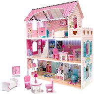 Domček pre bábiky Drevený domček pre bábiky + nábytok 70 cm ružový LED