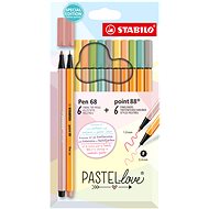 STABILO point 88 & STABILO Pen 68 - Pastellove - 12 ks sada - 6 ks point 88, 6 ks Pen 68 - Sada písacích potrieb