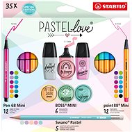 STABILO Pastellove - 35 ks - jemné linery, prémiové vláknové fixy, zvýrazňovače a grafitové tužky - Sada písacích potrieb