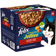 Kapsička pre mačky Felix Sensations Jellies hovädzie s paradajkami, kura s mrkvou, kačica, jahňacie v lahodnom želé 24×