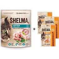 Shelma Junior bezobilné granuly morčacie 750 g + Shelma bezobilné mäsové tyčinky hydinové 3× 15 g