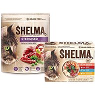 Shelma Sterile bezobilné granuly hovädzie 750 g + Shelma bezobilné dusené filetky výber z mäsa a rýb 12× 85 g 1