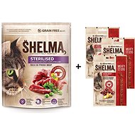 Shelma Sterile bezobilné granuly hovädzie 750 g + Shelma bezobilné mäsové tyčinky hovädzie 3× 15 g