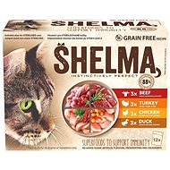 Kapsička pre mačky Shelma kapsička pre mačky 4 druhy mäsa 12× 85 g