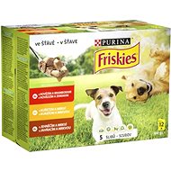 Kapsička pre psov Friskies Adult s hovädzím, kuraťom a jahňacím v šťave 12× 100 g