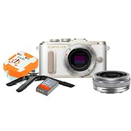 Olympus PEN E-PL8 biely + Pancake objektív ED 14 – 42EZ strieborný + Travel kit
