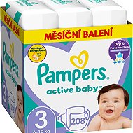 PAMPERS Active Baby veľkosť 3 Midi (208 ks) – mesačné balenie - Jednorazové plienky