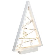 LED drevený vianočný stromček s ozdobami, 15 LED, prírodné drevo, 37 cm, 2× AA - Vianočné osvetlenie
