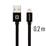 Swissten textilný dátový kábel lightning 0,2 m čierny - Dátový kábel