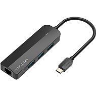 Vention Type-C (USB-C) to 3× USB 3.0/RJ45/Micro-B HUB 0,15 m Black ABS Type - USB hub