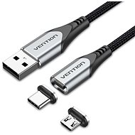 Vention 2-in-1 USB 2.0 to Micro + USB-C Male Magnetic Cable 1 M Gray Aluminum Alloy Type