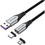 Vention 2-in-1 USB 2.0 to Micro + USB-C Male Magnetic Cable 5A 0.5m Gray Aluminum Alloy Type - Dátový kábel