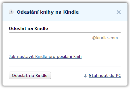 Dialógové okno pre odosielanie kníh na Kindle