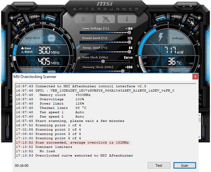 Pretaktovanie Asus Strix RTX 2080 Ti O11G Gaming; Afterburner