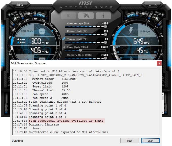 Pretaktovanie Asus Strix GTX 1660 Ti O6G Gaming; Afterburner