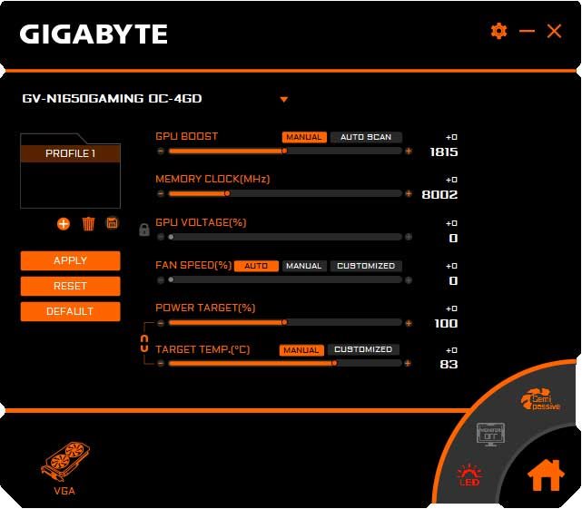 Gigabyte GTX 1650 Gaming OC 4G Graphics Engine Professional mode