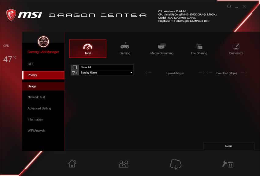 MSI Dragon Center: Lan Manager