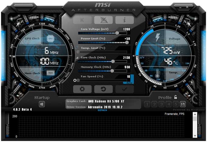 Pretaktovanie Asus STRIX RX 5700 XT O8G Gaming; Afterburner