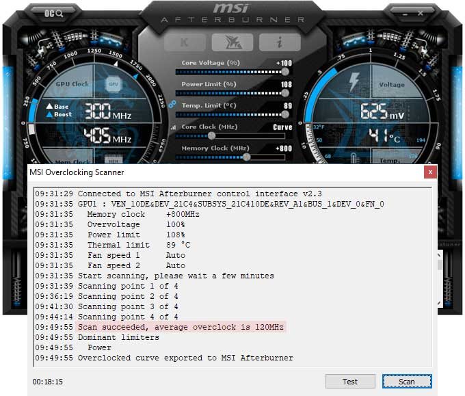 Pretaktovanie Gainward GTX 1660 SUPER Ghost OC; Afterburner