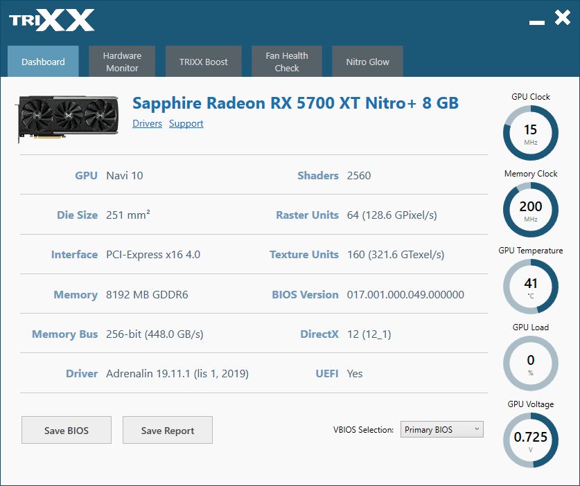 Sapphire Nitro+ RX 5700 XT 8G; TriXX – Dashboard