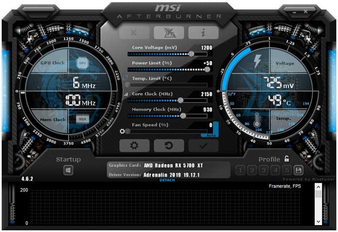 Pretaktovanie Gigabyte AORUS RX 5700 XT 8G; Afterburner